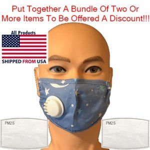 Children's Washable Face Mask Blue Stars-2Filters